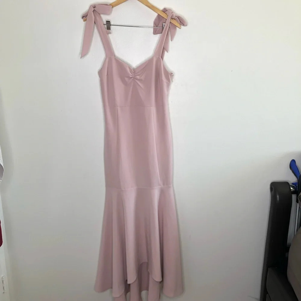 Show Me Your Mumu Pink Barcelona Bow Sleeves Ruffle Hem Gown Medium - Picture 4 of 9